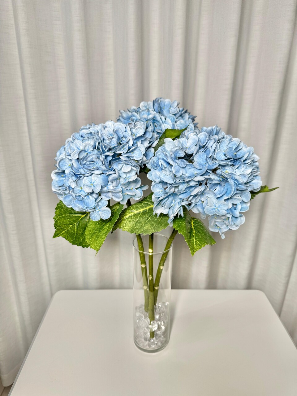 Ariane Real Touch Artificial Mixed Blue Hydrangea Flowers, 20” Silk Floral Stems, Set of 3, Faux Blue Flower Stems for Weddings & Home Décor